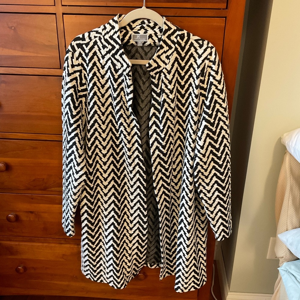 JM Collection Black & White Chevron Jacket 2X NWOT